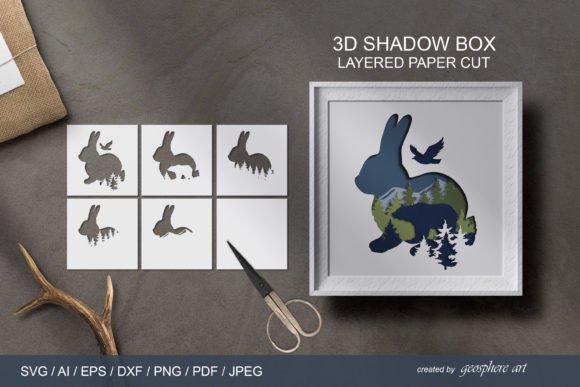 3D Bunny Layered Papercut SVG DXF EP