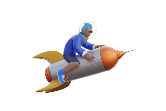 3D Man Riding a Rocket: A Versatile Asset for Modern Design Projects