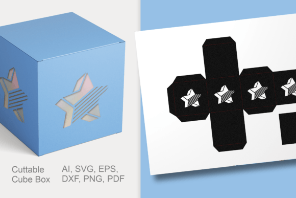 3D Stars Cuttable Cube Favor Box