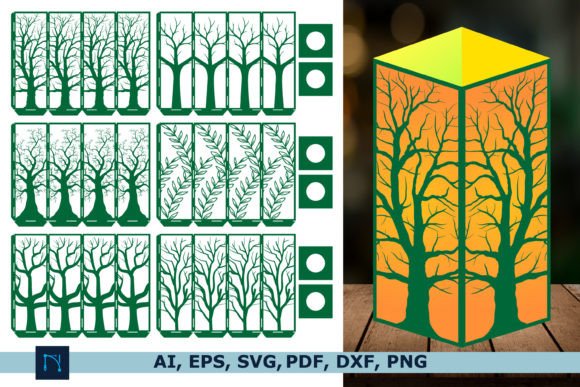 Laser Cut 3D Tree Lantern SVG Bundle