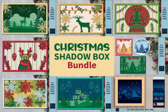 Layer 3D Christmas Shadow Box SVG Bundle