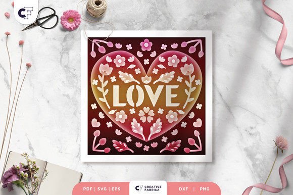 LOVE Folk Art 3D Shadow Box Paper Cut